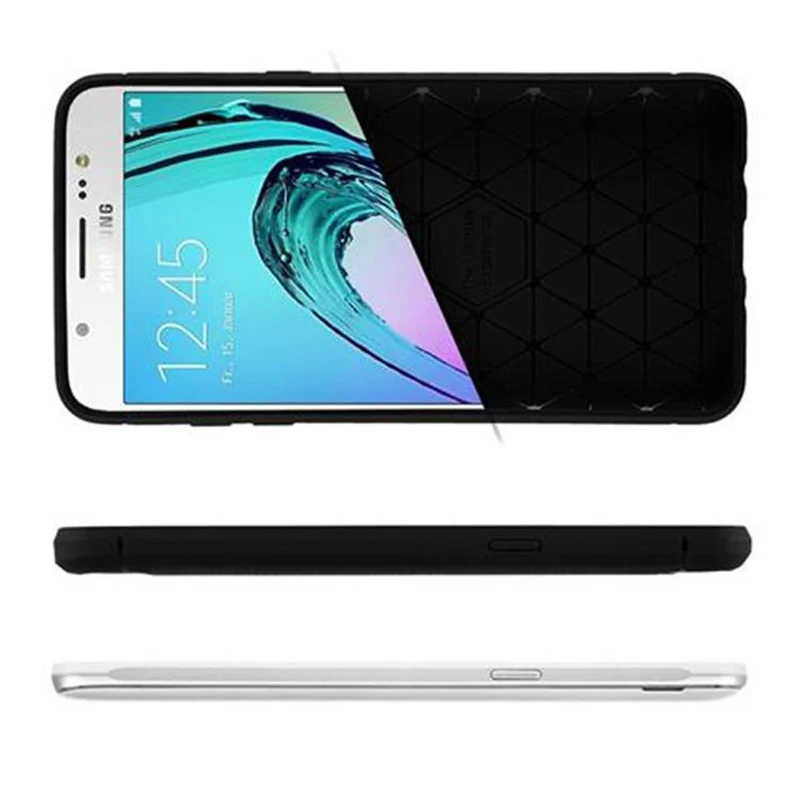 Cadorabo Hülle für Samsung Galaxy J7 2016 Schutzhülle aus flexiblem TPU Silikon in Edelstahl-Karbonfaser Optik