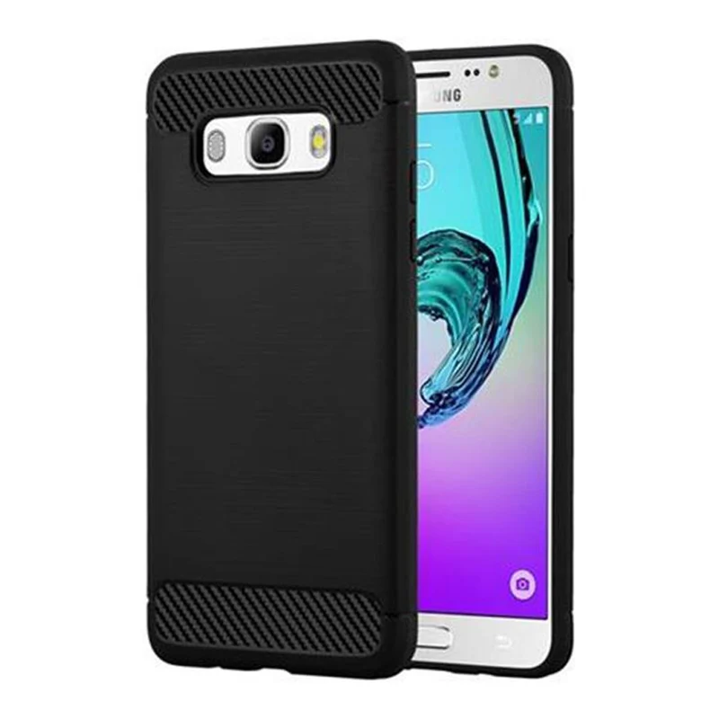 Cadorabo Hülle für Samsung Galaxy J5 2015 Schutzhülle aus flexiblem TPU Silikon in Edelstahl-Karbonfaser Optik