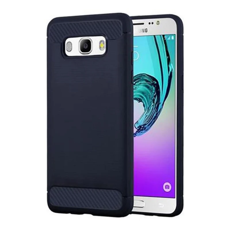 Cadorabo Hülle für Samsung Galaxy J5 2015 Schutzhülle aus flexiblem TPU Silikon in Edelstahl-Karbonfaser Optik