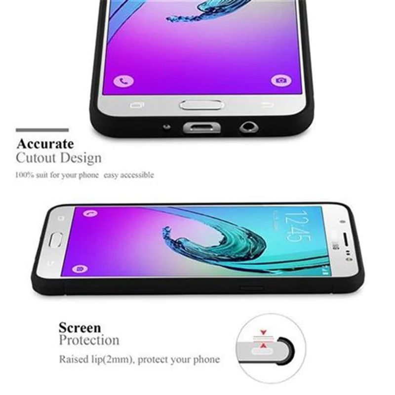 Cadorabo Hülle für Samsung Galaxy J5 2015 Schutzhülle aus flexiblem TPU Silikon in Edelstahl-Karbonfaser Optik