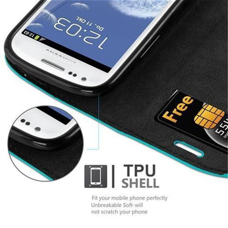 Cadorabo Hülle kompatibel mit Samsung Galaxy S3 MINI Schutzhülle mit Magnetverschluss, Standfunktion und Kartenfach