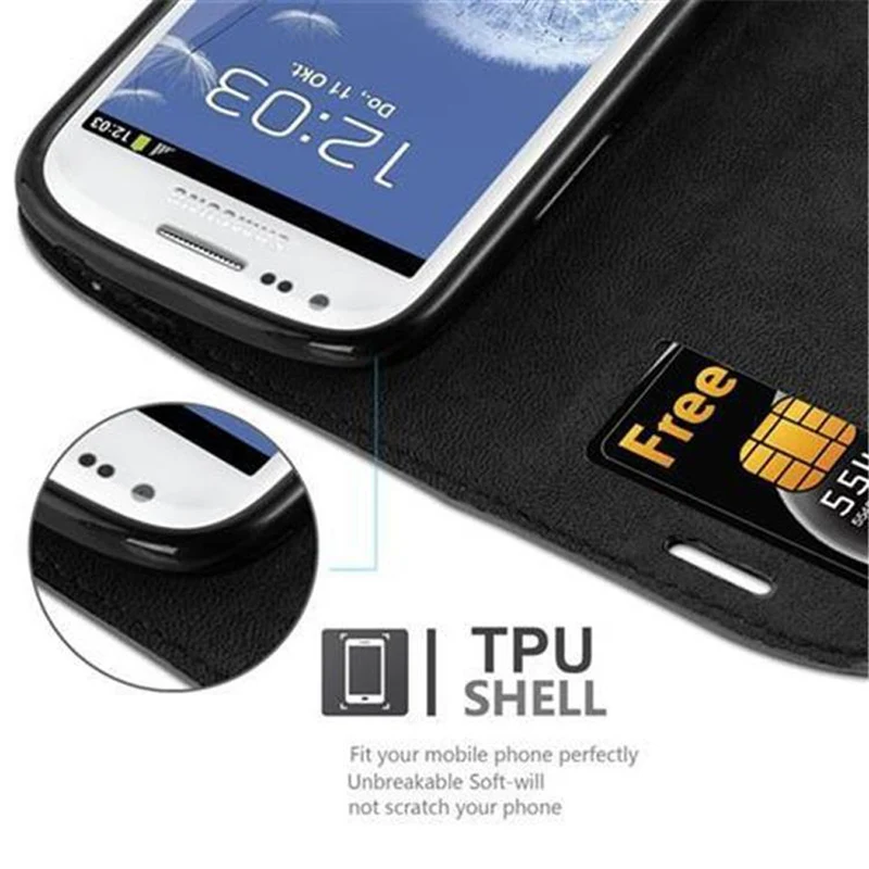 Cadorabo Hülle kompatibel mit Samsung Galaxy S3 MINI Schutzhülle mit Magnetverschluss, Standfunktion und Kartenfach