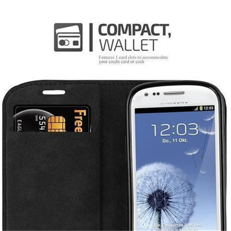 Cadorabo Hülle kompatibel mit Samsung Galaxy S3 MINI Schutzhülle mit Magnetverschluss, Standfunktion und Kartenfach