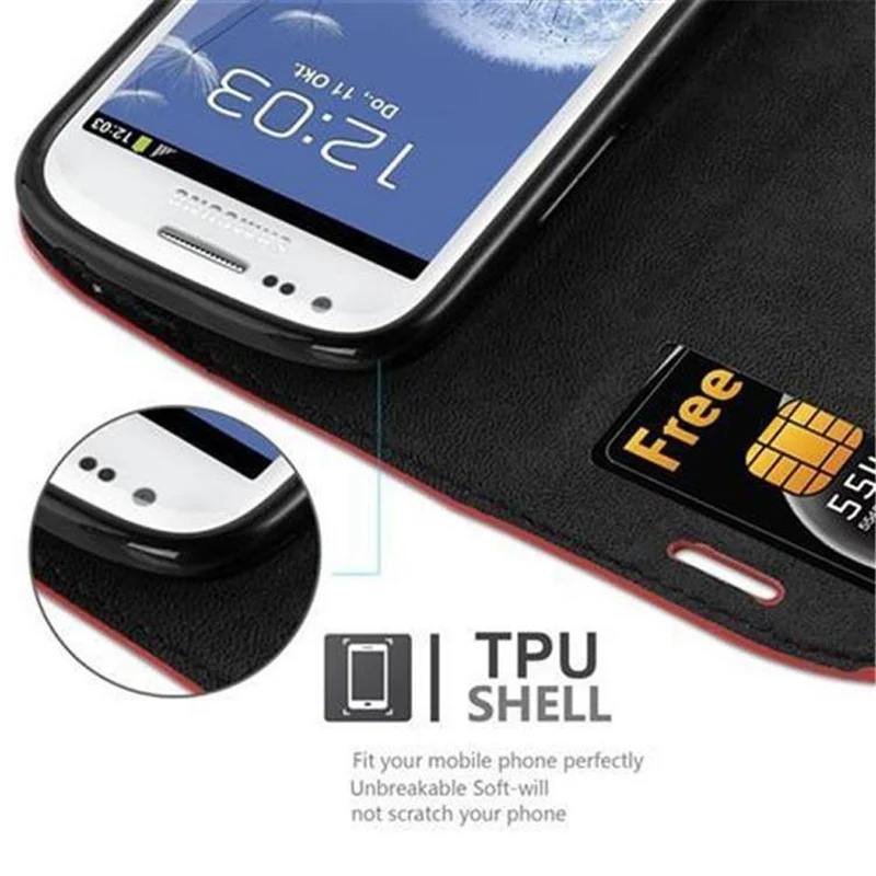Cadorabo Hülle kompatibel mit Samsung Galaxy S3 MINI Schutzhülle mit Magnetverschluss, Standfunktion und Kartenfach