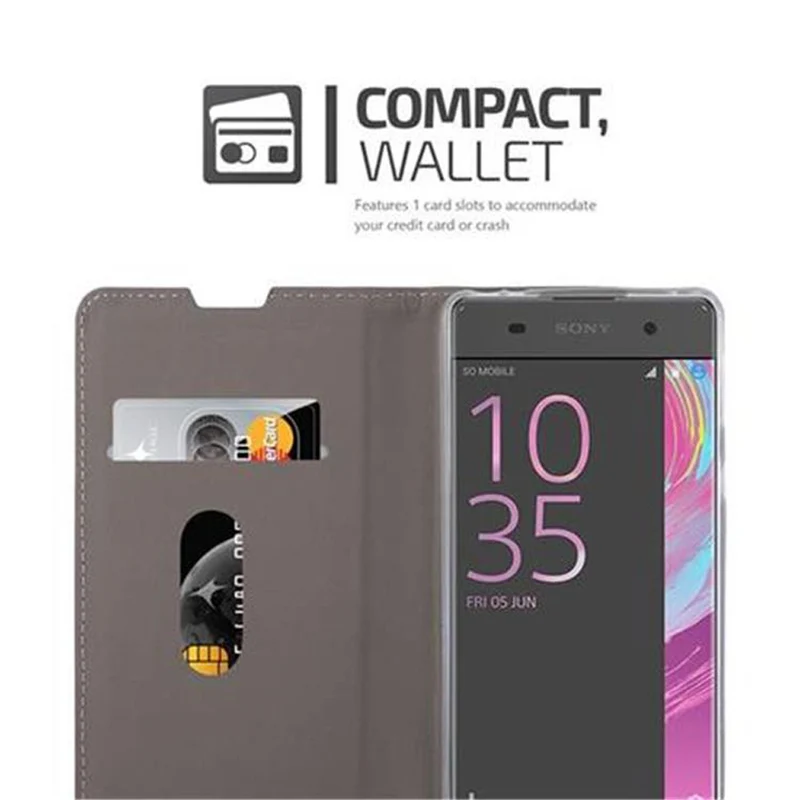 Cadorabo Hülle kompatibel mit Sony Xperia E5 Schutzhülle mit Magnetverschluss, Standfunktion und Kartenfach
