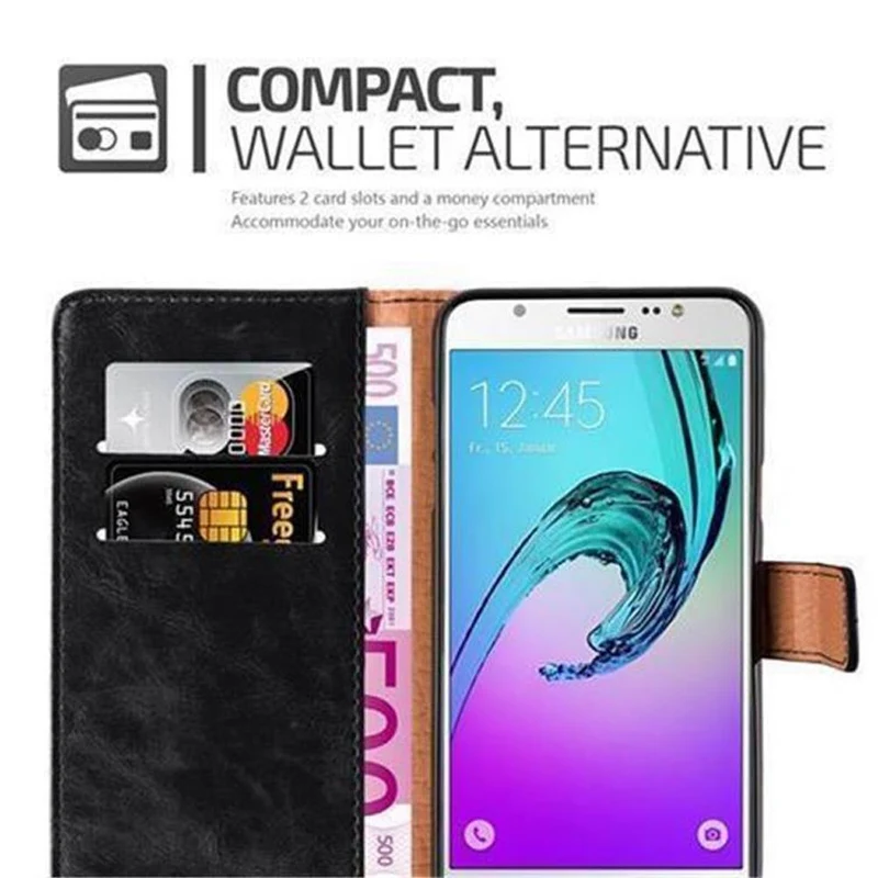 Cadorabo Hülle kompatibel mit Samsung Galaxy J5 2016 Schutzhülle mit Magnetverschluss, Standfunktion und Kartenfach
