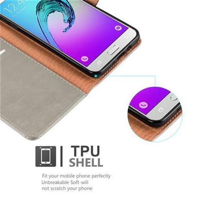 Cadorabo Hülle kompatibel mit Samsung Galaxy J5 2016 Schutzhülle mit Magnetverschluss, Standfunktion und Kartenfach