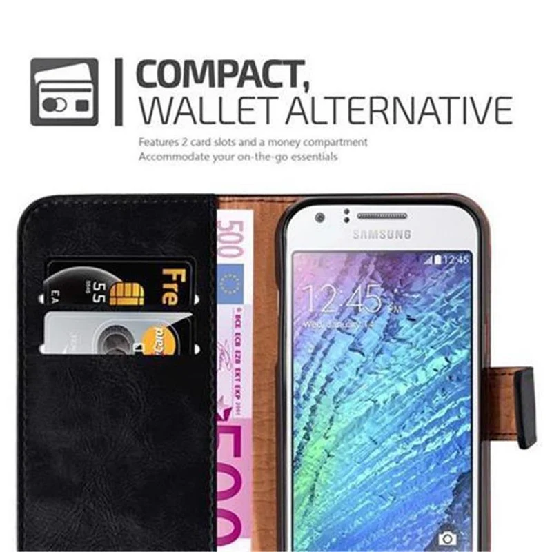Cadorabo Hülle kompatibel mit Samsung Galaxy J1 2015 Schutzhülle mit Magnetverschluss, Standfunktion und Kartenfach