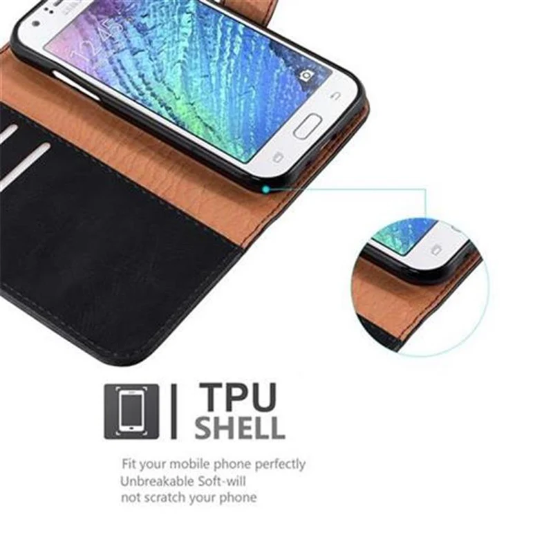 Cadorabo Hülle kompatibel mit Samsung Galaxy J1 2015 Schutzhülle mit Magnetverschluss, Standfunktion und Kartenfach
