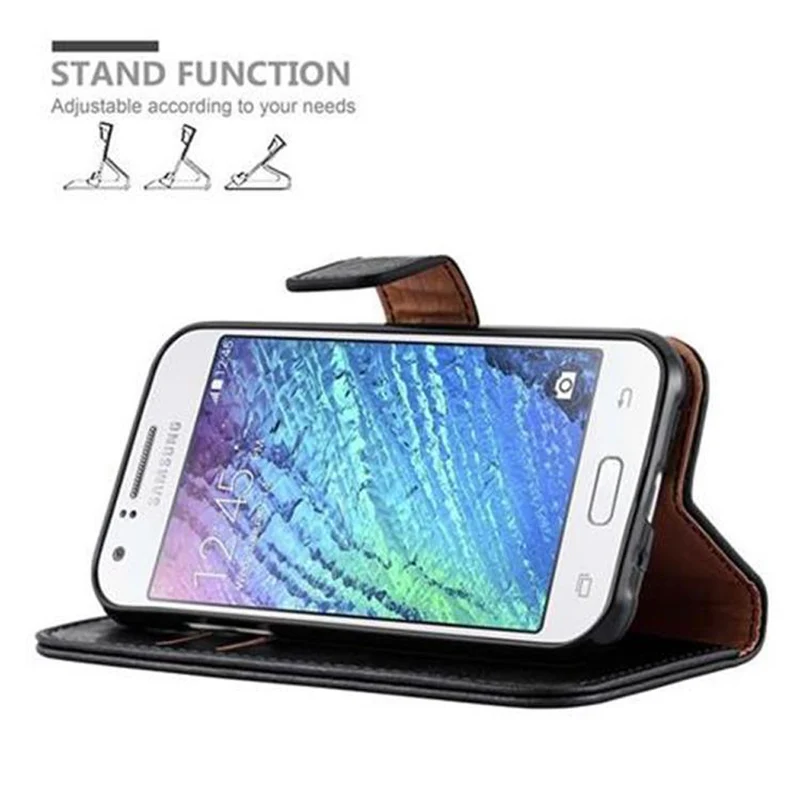 Cadorabo Hülle kompatibel mit Samsung Galaxy J1 2015 Schutzhülle mit Magnetverschluss, Standfunktion und Kartenfach
