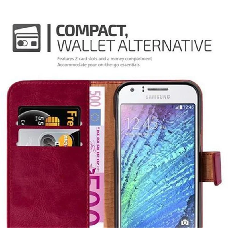 Cadorabo Hülle kompatibel mit Samsung Galaxy J1 2015 Schutzhülle mit Magnetverschluss, Standfunktion und Kartenfach