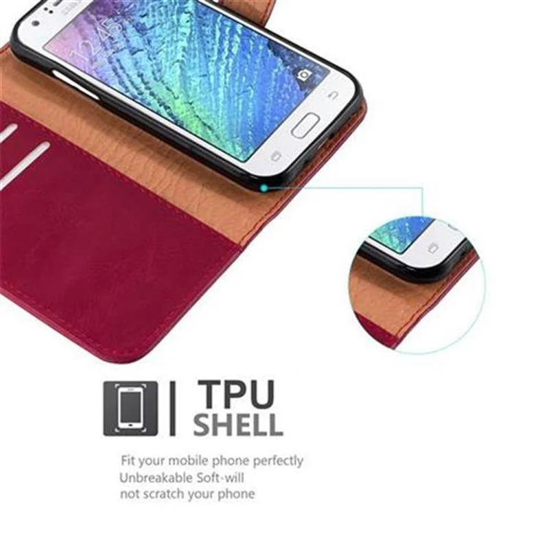 Cadorabo Hülle kompatibel mit Samsung Galaxy J1 2015 Schutzhülle mit Magnetverschluss, Standfunktion und Kartenfach