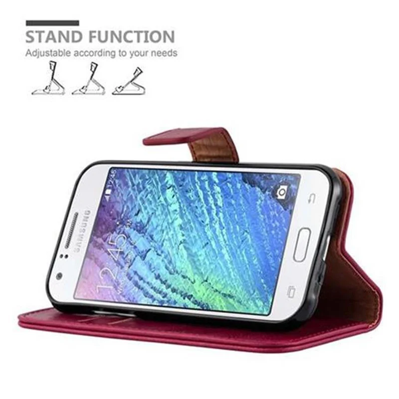 Cadorabo Hülle kompatibel mit Samsung Galaxy J1 2015 Schutzhülle mit Magnetverschluss, Standfunktion und Kartenfach