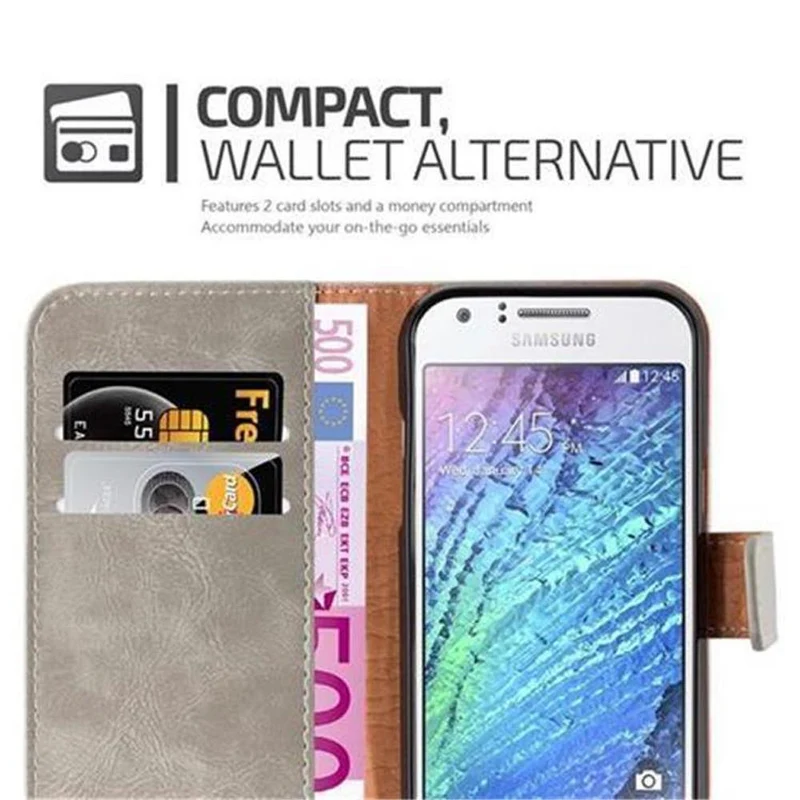 Cadorabo Hülle kompatibel mit Samsung Galaxy J1 2015 Schutzhülle mit Magnetverschluss, Standfunktion und Kartenfach