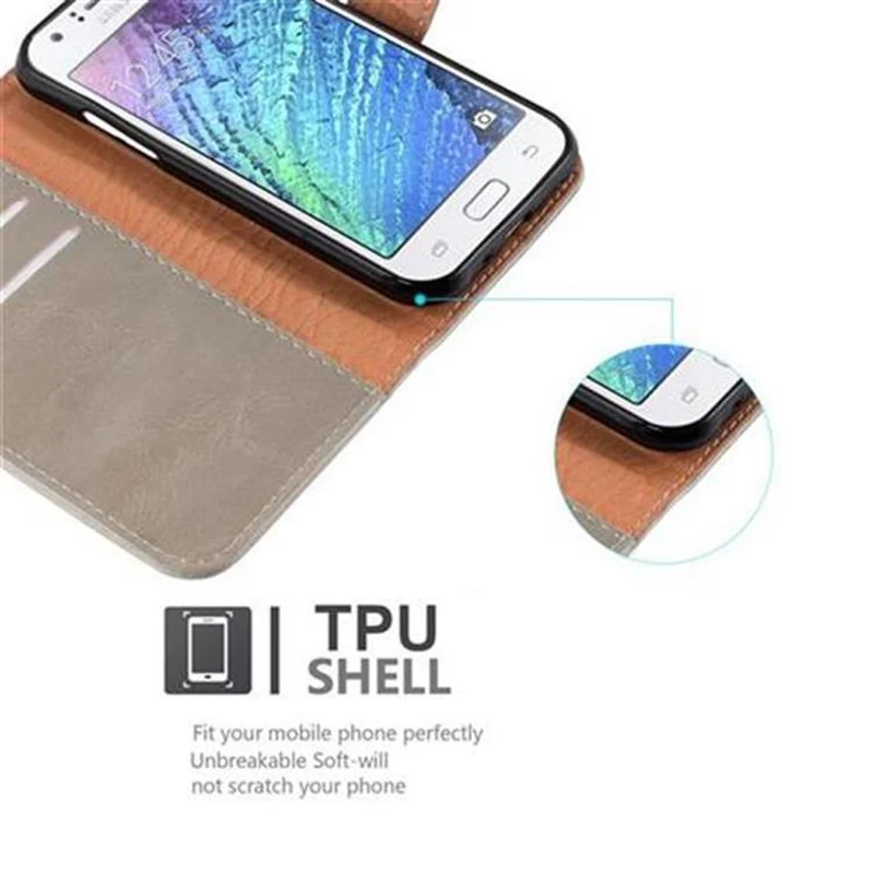 Cadorabo Hülle kompatibel mit Samsung Galaxy J1 2015 Schutzhülle mit Magnetverschluss, Standfunktion und Kartenfach