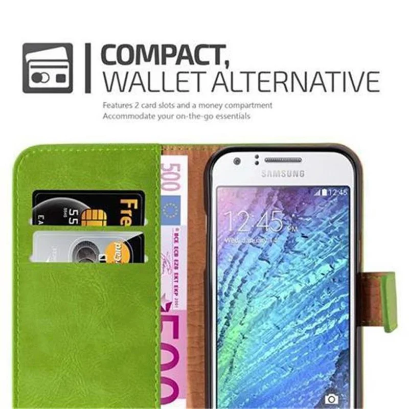 Cadorabo Hülle kompatibel mit Samsung Galaxy J1 2015 Schutzhülle mit Magnetverschluss, Standfunktion und Kartenfach