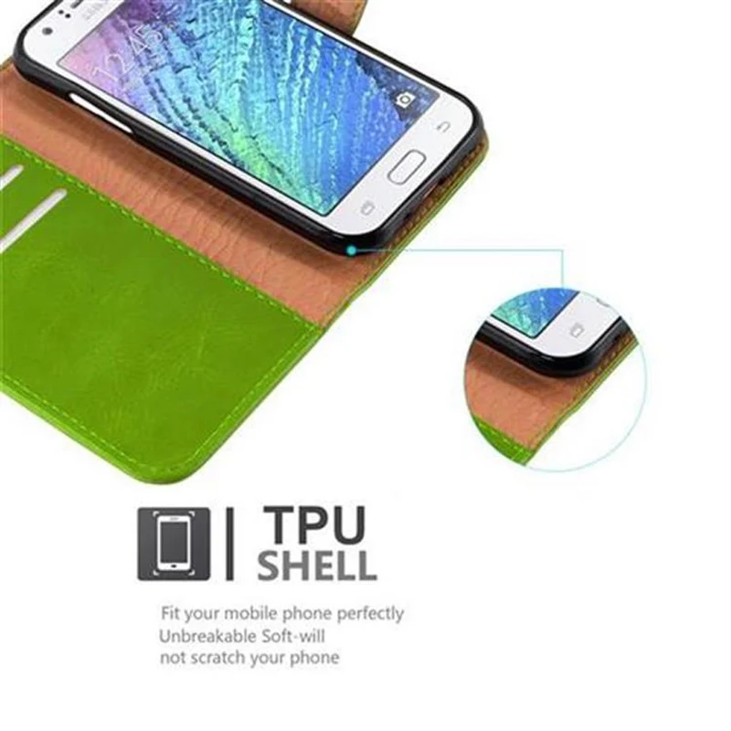 Cadorabo Hülle kompatibel mit Samsung Galaxy J1 2015 Schutzhülle mit Magnetverschluss, Standfunktion und Kartenfach