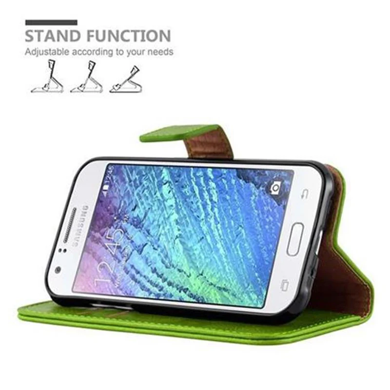 Cadorabo Hülle kompatibel mit Samsung Galaxy J1 2015 Schutzhülle mit Magnetverschluss, Standfunktion und Kartenfach
