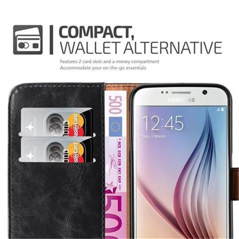 Cadorabo Hülle kompatibel mit Samsung Galaxy S6 Schutzhülle mit Magnetverschluss, Standfunktion und Kartenfach