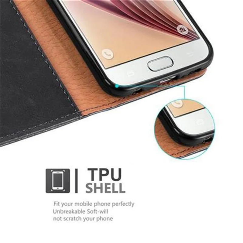 Cadorabo Hülle kompatibel mit Samsung Galaxy S6 Schutzhülle mit Magnetverschluss, Standfunktion und Kartenfach