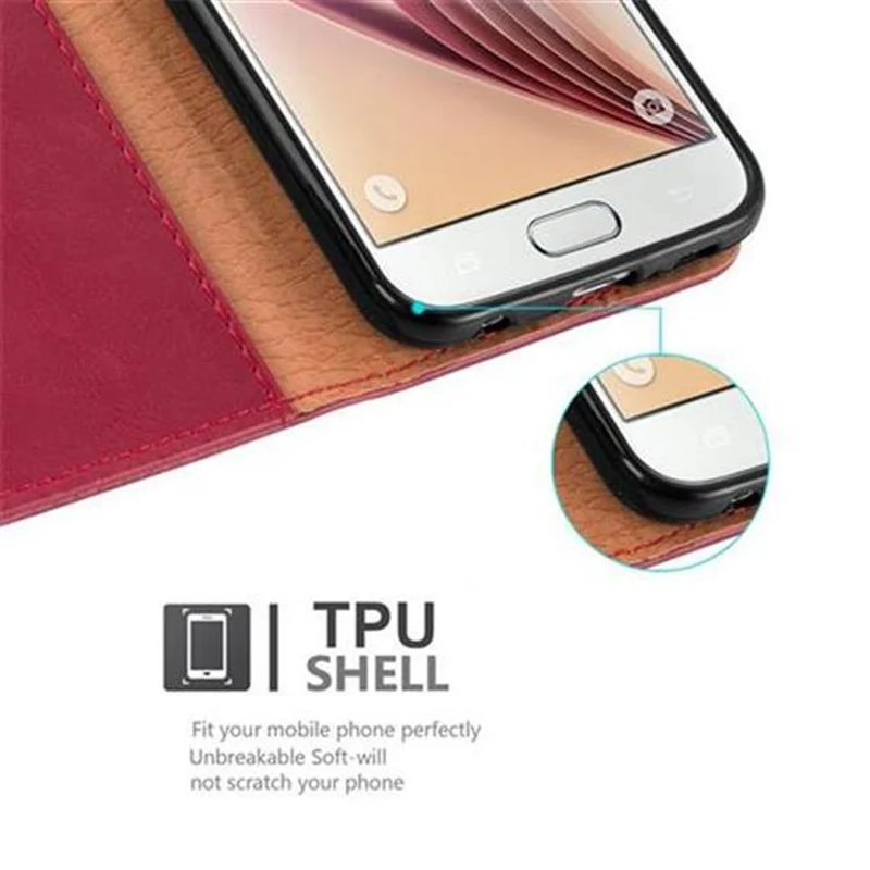 Cadorabo Hülle kompatibel mit Samsung Galaxy S6 Schutzhülle mit Magnetverschluss, Standfunktion und Kartenfach