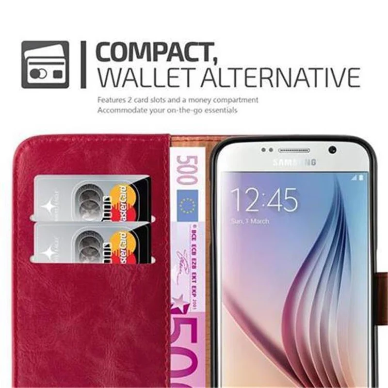 Cadorabo Hülle kompatibel mit Samsung Galaxy S6 Schutzhülle mit Magnetverschluss, Standfunktion und Kartenfach