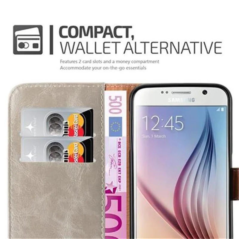 Cadorabo Hülle kompatibel mit Samsung Galaxy S6 Schutzhülle mit Magnetverschluss, Standfunktion und Kartenfach