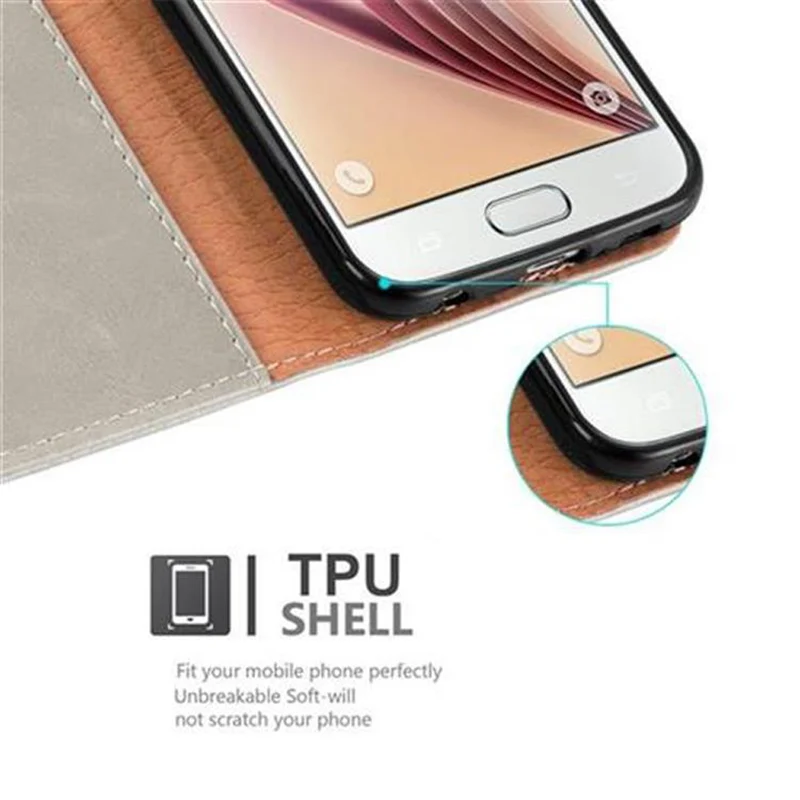 Cadorabo Hülle kompatibel mit Samsung Galaxy S6 Schutzhülle mit Magnetverschluss, Standfunktion und Kartenfach