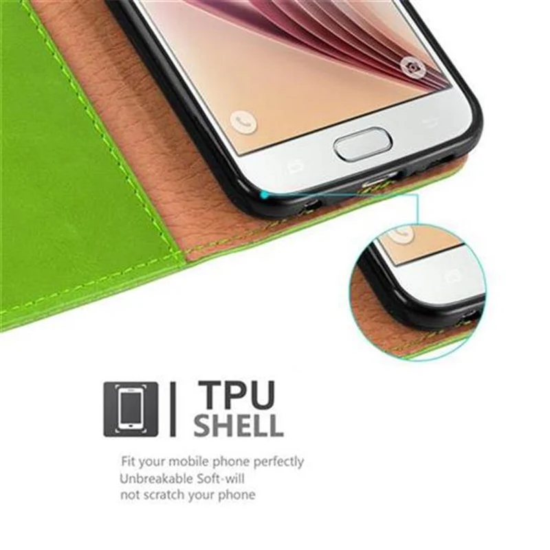 Cadorabo Hülle kompatibel mit Samsung Galaxy S6 Schutzhülle mit Magnetverschluss, Standfunktion und Kartenfach