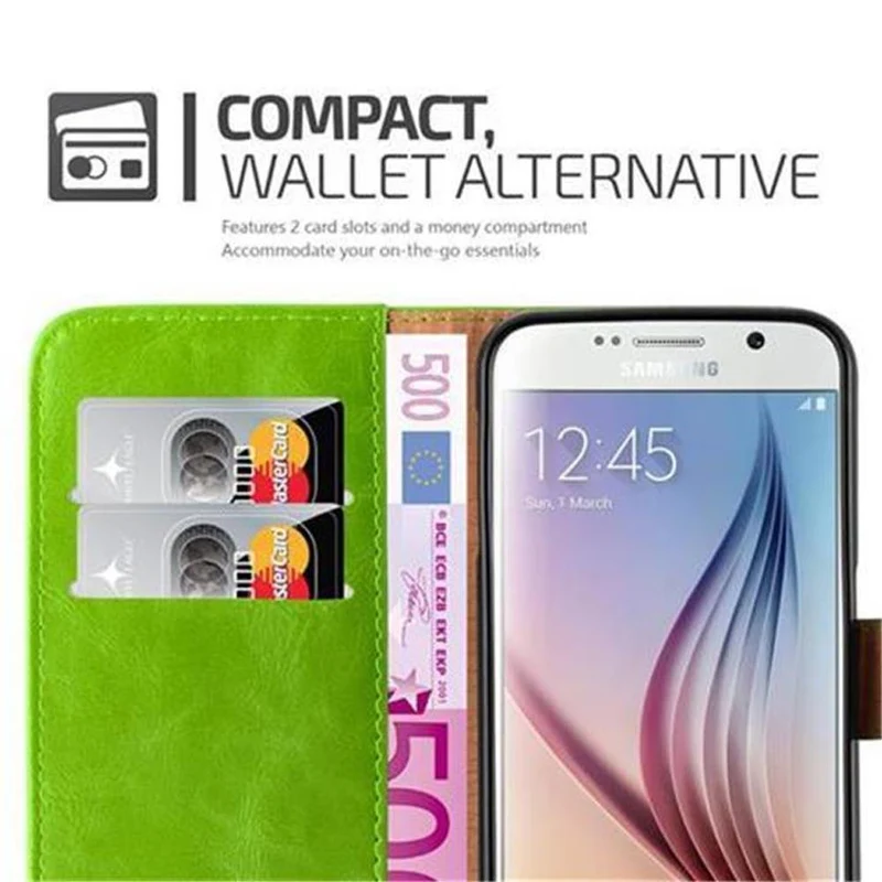 Cadorabo Hülle kompatibel mit Samsung Galaxy S6 Schutzhülle mit Magnetverschluss, Standfunktion und Kartenfach