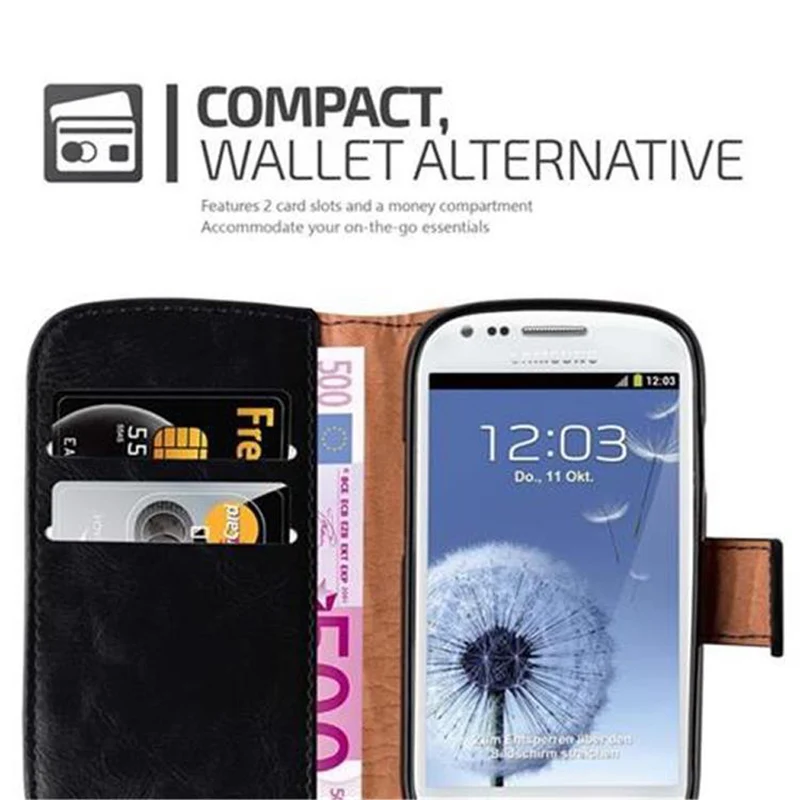 Cadorabo Hülle kompatibel mit Samsung Galaxy S3 MINI Schutzhülle mit Magnetverschluss, Standfunktion und Kartenfach