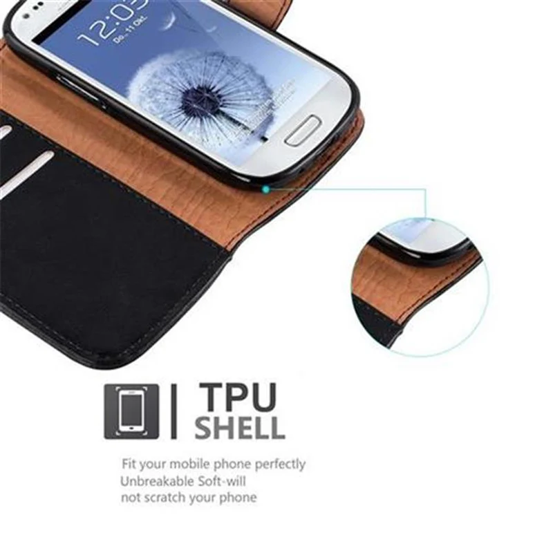 Cadorabo Hülle kompatibel mit Samsung Galaxy S3 MINI Schutzhülle mit Magnetverschluss, Standfunktion und Kartenfach