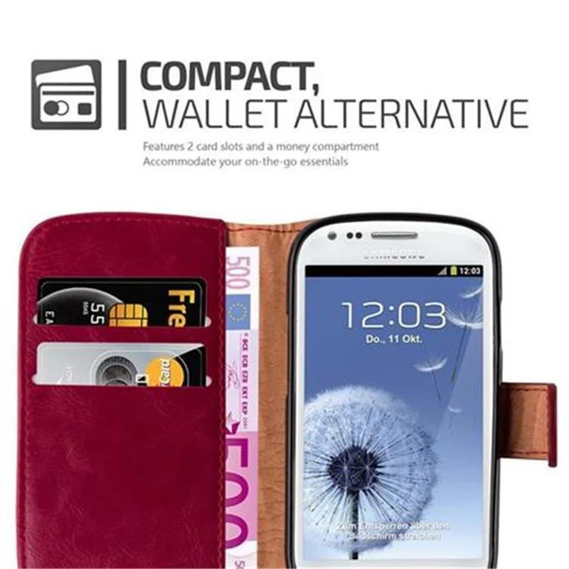 Cadorabo Hülle kompatibel mit Samsung Galaxy S3 MINI Schutzhülle mit Magnetverschluss, Standfunktion und Kartenfach