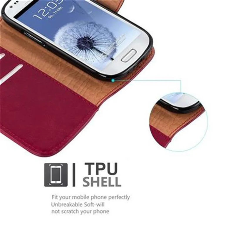 Cadorabo Hülle kompatibel mit Samsung Galaxy S3 MINI Schutzhülle mit Magnetverschluss, Standfunktion und Kartenfach