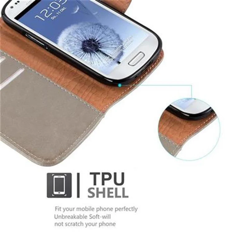 Cadorabo Hülle kompatibel mit Samsung Galaxy S3 MINI Schutzhülle mit Magnetverschluss, Standfunktion und Kartenfach