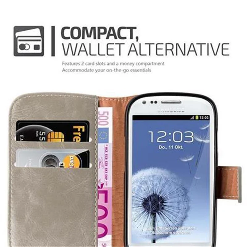 Cadorabo Hülle kompatibel mit Samsung Galaxy S3 MINI Schutzhülle mit Magnetverschluss, Standfunktion und Kartenfach