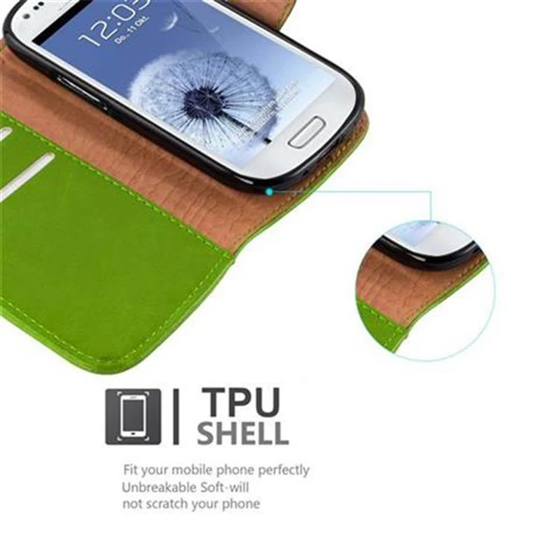 Cadorabo Hülle kompatibel mit Samsung Galaxy S3 MINI Schutzhülle mit Magnetverschluss, Standfunktion und Kartenfach