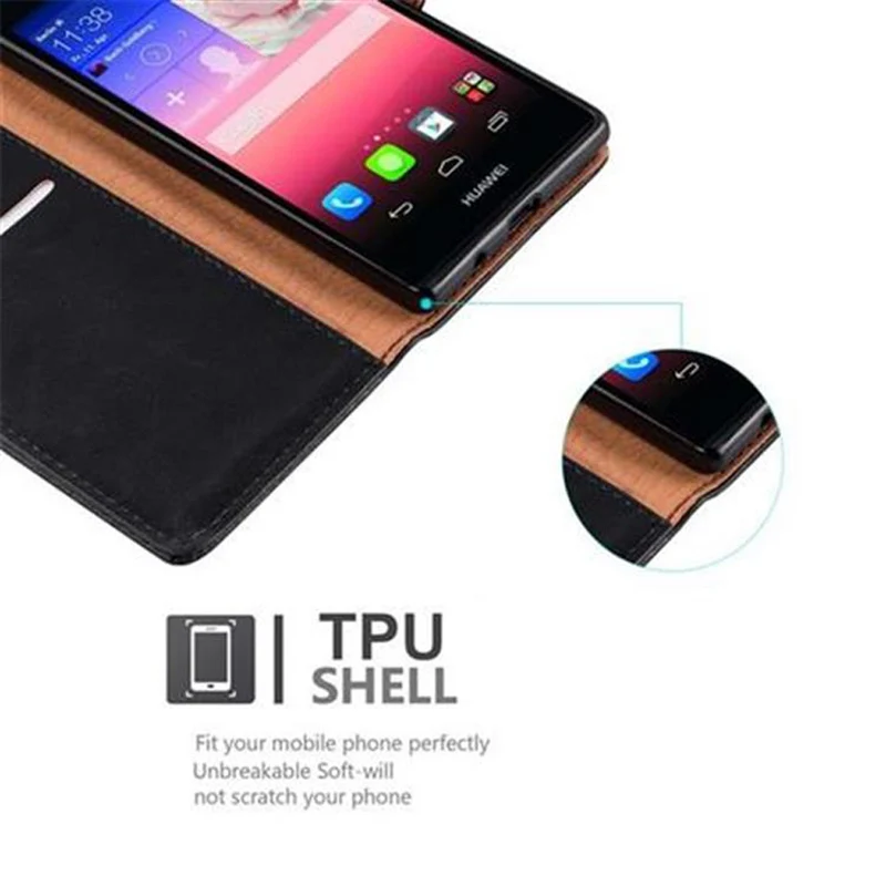 Cadorabo Hülle kompatibel mit Huawei ASCEND P7 Schutzhülle mit Magnetverschluss, Standfunktion und Kartenfach
