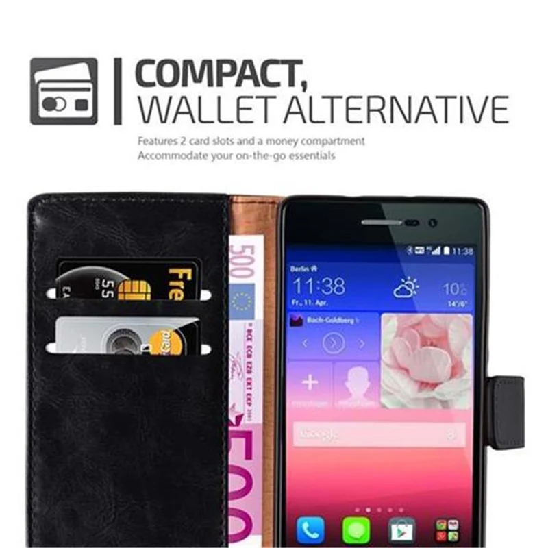 Cadorabo Hülle kompatibel mit Huawei ASCEND P7 Schutzhülle mit Magnetverschluss, Standfunktion und Kartenfach