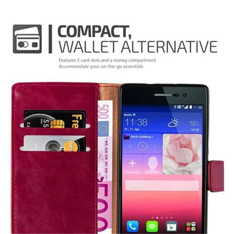 Cadorabo Hülle kompatibel mit Huawei ASCEND P7 Schutzhülle mit Magnetverschluss, Standfunktion und Kartenfach