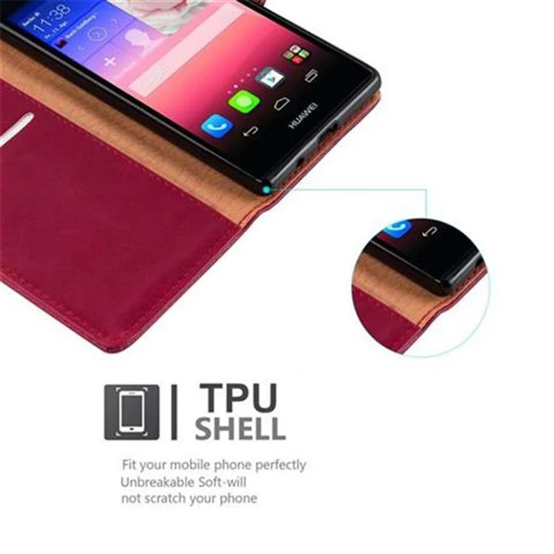 Cadorabo Hülle kompatibel mit Huawei ASCEND P7 Schutzhülle mit Magnetverschluss, Standfunktion und Kartenfach
