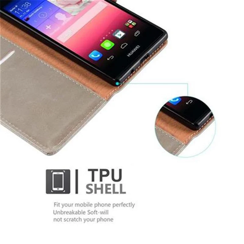 Cadorabo Hülle kompatibel mit Huawei ASCEND P7 Schutzhülle mit Magnetverschluss, Standfunktion und Kartenfach