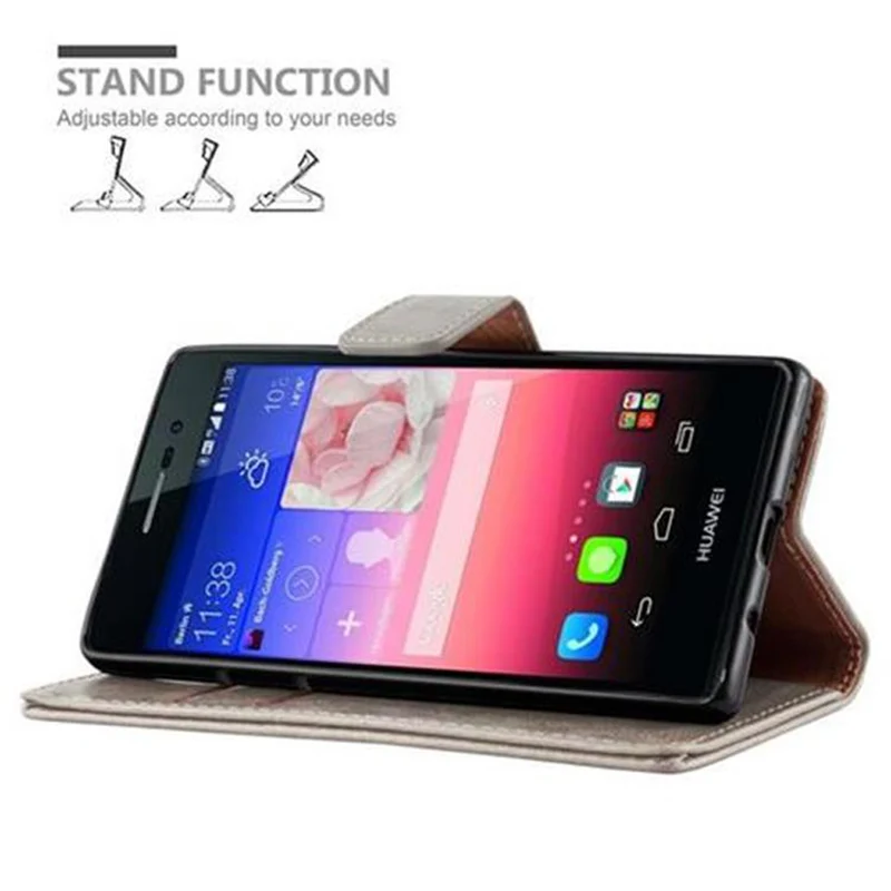 Cadorabo Hülle kompatibel mit Huawei ASCEND P7 Schutzhülle mit Magnetverschluss, Standfunktion und Kartenfach