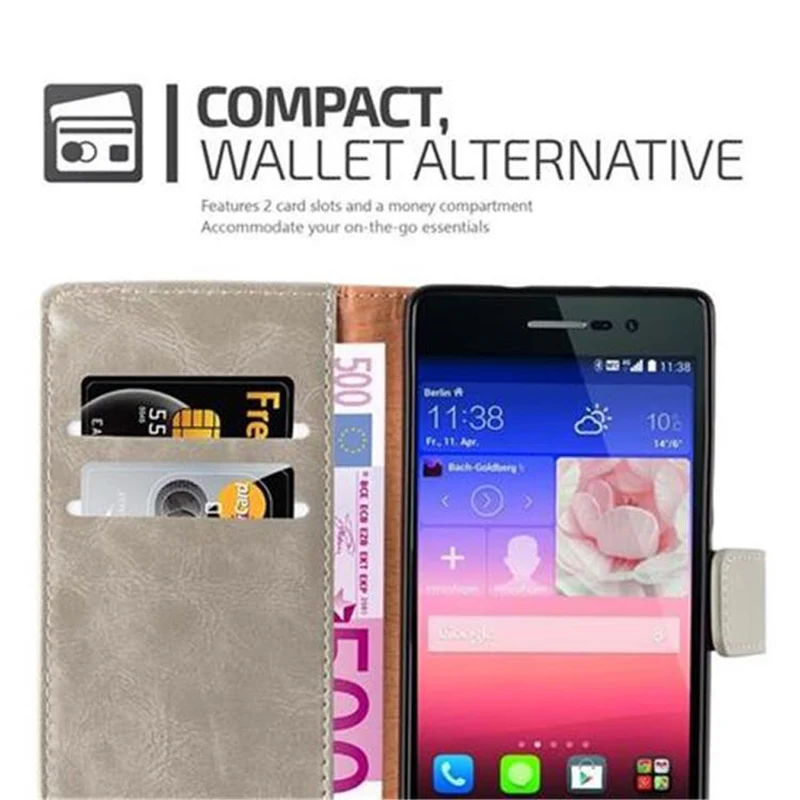 Cadorabo Hülle kompatibel mit Huawei ASCEND P7 Schutzhülle mit Magnetverschluss, Standfunktion und Kartenfach