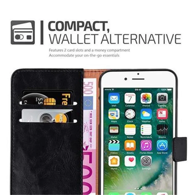 Cadorabo Hülle kompatibel mit Apple iPhone 7 PLUS / 7S PLUS / 8 PLUS Schutzhülle mit Magnetverschluss, Standfunktion und Kartenfach