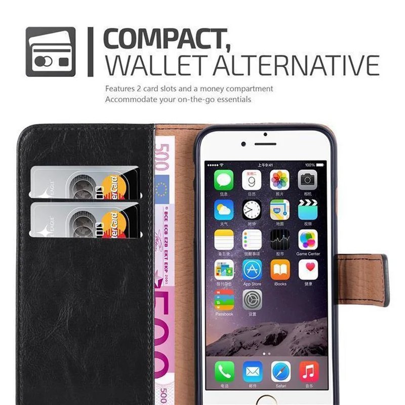 Cadorabo Hülle kompatibel mit Apple iPhone 6 PLUS / 6S PLUS Schutzhülle mit Magnetverschluss, Standfunktion und Kartenfach