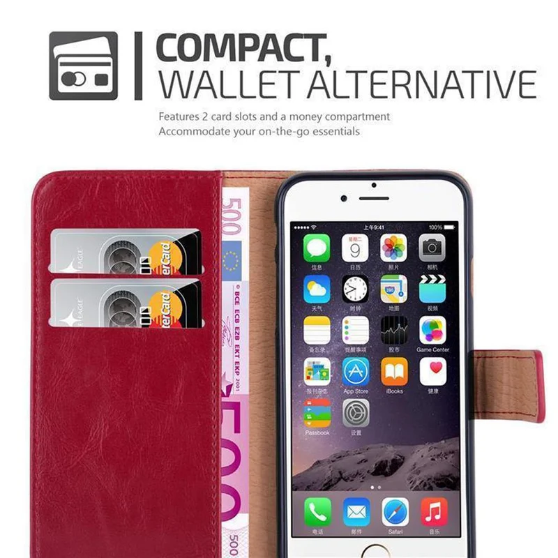 Cadorabo Hülle kompatibel mit Apple iPhone 6 PLUS / 6S PLUS Schutzhülle mit Magnetverschluss, Standfunktion und Kartenfach