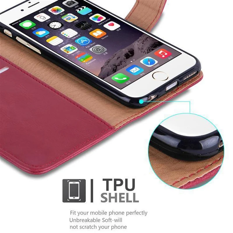 Cadorabo Hülle kompatibel mit Apple iPhone 6 PLUS / 6S PLUS Schutzhülle mit Magnetverschluss, Standfunktion und Kartenfach