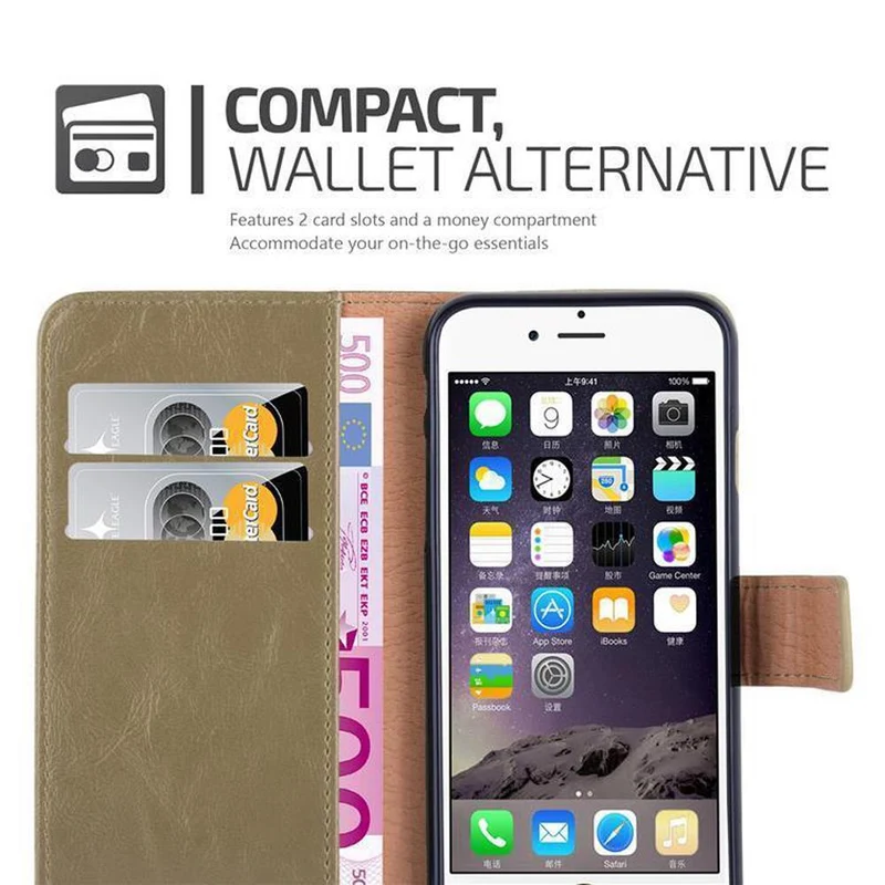 Cadorabo Hülle kompatibel mit Apple iPhone 6 PLUS / 6S PLUS Schutzhülle mit Magnetverschluss, Standfunktion und Kartenfach