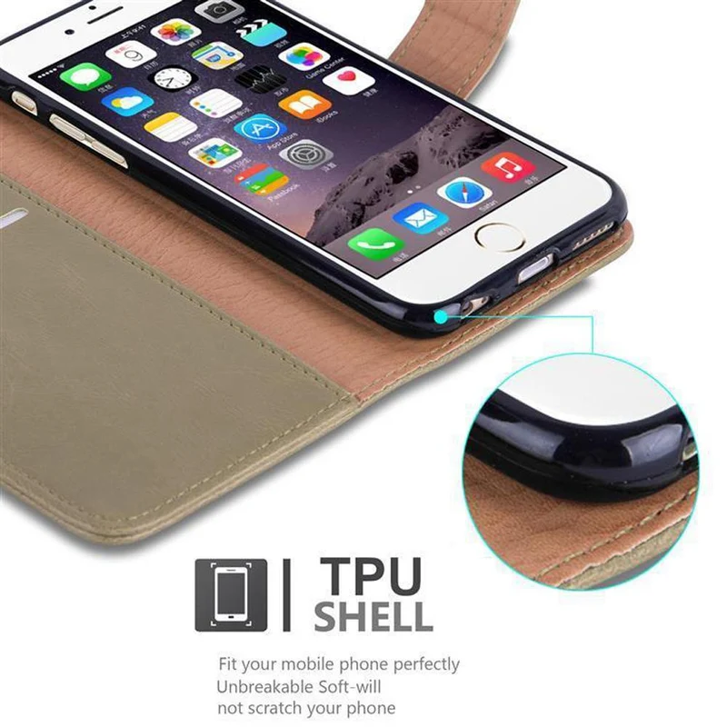 Cadorabo Hülle kompatibel mit Apple iPhone 6 PLUS / 6S PLUS Schutzhülle mit Magnetverschluss, Standfunktion und Kartenfach